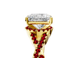 Yellow gold Radiant Cut Diamond with Ruby side stone Halo Twist Band Solitaire Prong Setting Ring_29