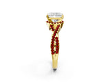 Yellow gold Radiant Cut Diamond with Ruby side stone Halo Twist Band Solitaire Prong Setting Ring_32