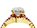 Yellow gold Radiant Cut Diamond with Ruby side stone Halo Twist Band Solitaire Prong Setting Ring_34