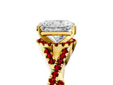 Yellow gold Radiant Cut Diamond with Ruby side stone Halo Twist Band Solitaire Prong Setting Ring_35