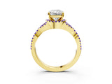 Yellow gold Radiant Cut Diamond with Tanzanite side stone Halo Twist Band Solitaire Prong Setting Ring_15