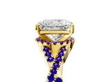 Yellow gold Radiant Cut Diamond with Tanzanite side stone Halo Twist Band Solitaire Prong Setting Ring_17