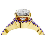 Yellow gold Radiant Cut Diamond with Tanzanite side stone Halo Twist Band Solitaire Prong Setting Ring_28