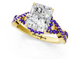 Yellow gold Radiant Cut Diamond with Tanzanite side stone Halo Twist Band Solitaire Prong Setting Ring_31
