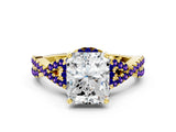 Yellow gold Radiant Cut Diamond with Tanzanite side stone Halo Twist Band Solitaire Prong Setting Ring_42