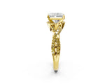 Yellow gold Radiant Cut Diamond with Yellow Sapphire side stone Halo Twist Band Solitaire Prong Setting Ring_14