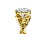 Yellow gold Radiant Cut Diamond with Yellow Sapphire side stone Halo Twist Band Solitaire Prong Setting Ring_17