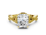 Yellow gold Radiant Cut Diamond with Yellow Sapphire side stone Halo Twist Band Solitaire Prong Setting Ring_24