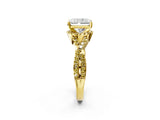 Yellow gold Radiant Cut Diamond with Yellow Sapphire side stone Halo Twist Band Solitaire Prong Setting Ring_26