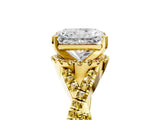 Yellow gold Radiant Cut Diamond with Yellow Sapphire side stone Halo Twist Band Solitaire Prong Setting Ring_29