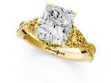 Yellow gold Radiant Cut Diamond with Yellow Sapphire side stone Halo Twist Band Solitaire Prong Setting Ring_31