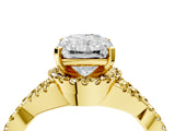 Yellow gold Radiant Cut Diamond with Yellow Sapphire side stone Halo Twist Band Solitaire Prong Setting Ring_34