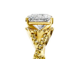 Yellow gold Radiant Cut Diamond with Yellow Sapphire side stone Halo Twist Band Solitaire Prong Setting Ring_35