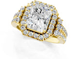 Yellow gold Radiant Cut Double Halo Diamond Engagement Ring with Pave Band and Four-Prong Setting 1