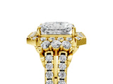 Yellow gold Radiant Cut Double Halo Diamond Engagement Ring with Pave Band and Four-Prong Setting 5
