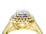 Yellow gold Radiant Cut Double Halo Split Shank Diamond Ring with Prong Setting_53