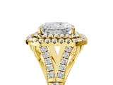 Yellow gold Radiant Cut Double Halo Split Shank Diamond Ring with Prong Setting_54