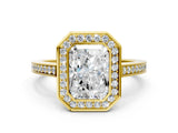 Yellow gold Radiant Cut Halo Bezel Diamond Pave Band Ring_9