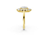 Yellow gold Radiant Cut Halo Cluster Diamond Ring with Pave Band and Four-Prong Setting_19