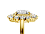 Yellow gold Radiant Cut Halo Cluster Diamond Ring with Pave Band and Four-Prong Setting_22