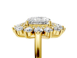 Yellow gold Radiant Cut Halo Cluster Diamond Ring with Pave Band and Four-Prong Setting_34