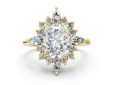 Yellow gold Radiant Cut Halo Diamond Cluster Ring with Marquise and Round Stones on a White Gold Band with Prong Setting_21