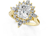 Yellow gold Radiant Cut Halo Diamond Cluster Ring with Marquise and Round Stones on a White Gold Band with Prong Setting_22