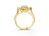 Yellow gold Radiant Cut Halo Diamond Cluster Ring with Marquise and Round Stones on a White Gold Band with Prong Setting_24