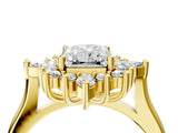 Yellow gold Radiant Cut Halo Diamond Cluster Ring with Marquise and Round Stones on a White Gold Band with Prong Setting_25