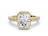 Yellow gold Radiant Cut Halo Diamond Engagement Ring with Pave Band and Four-Prong Setting_40