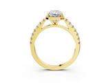 Yellow gold Radiant Cut Halo Diamond Engagement Ring with Pave Band and Four-Prong Setting_43
