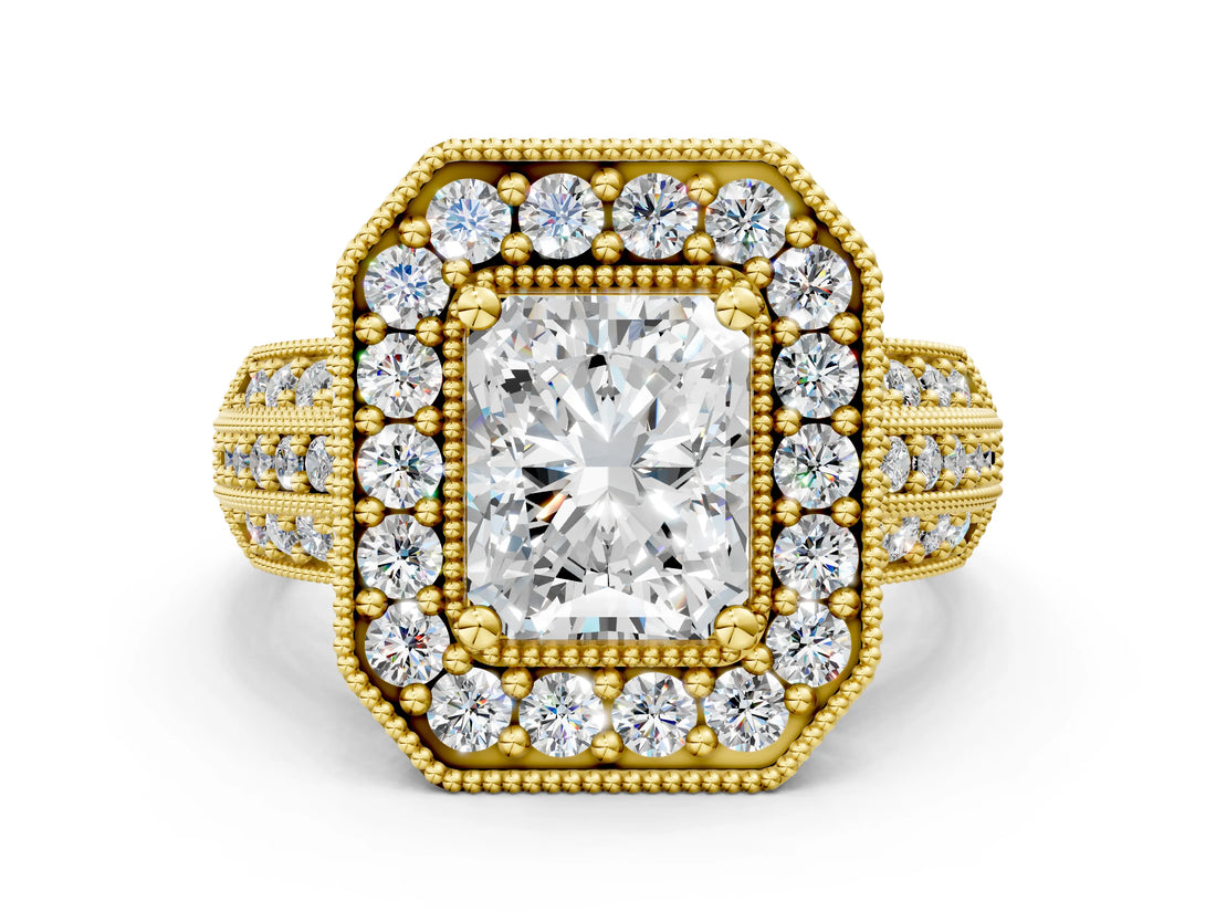 Yellow gold Radiant Cut Halo Diamond Engagement Ring with Pave Split Shank and Four-Prong Setting_3