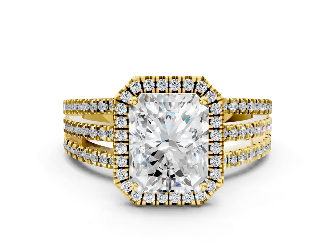 Yellow gold Radiant Cut Halo Diamond Engagement Ring with Split Shank and Four-Prong Setting_20