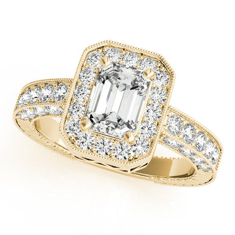 Yellow gold Radiant Cut Halo Diamond Pave Band Ring with Four-Prong Setting 1
