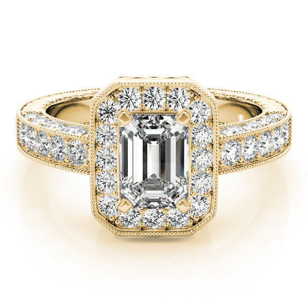 Yellow gold Radiant Cut Halo Diamond Pave Band Ring with Four-Prong Setting 2