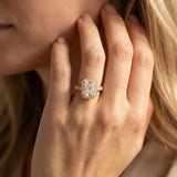 Yellow gold Radiant Cut Halo Diamond Pave Band Ring with Four-Prong Setting_14