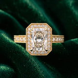 Yellow gold Radiant Cut Halo Diamond Pave Band Ring with Four-Prong Setting_15