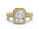 Yellow gold Radiant Cut Halo Diamond Pave Band Ring with Four-Prong Setting_61