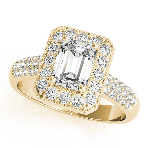 Yellow gold Radiant Cut Halo Diamond Pave Band with Four-Prong Setting 1