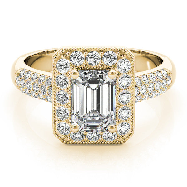 Yellow gold Radiant Cut Halo Diamond Pave Band with Four-Prong Setting 2