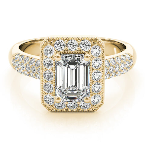 Yellow gold Radiant Cut Halo Diamond Pave Band with Four-Prong Setting 2