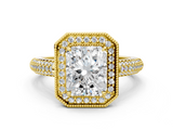 Yellow gold Radiant Cut Halo Diamond Pave Band with Four-Prong Setting_49
