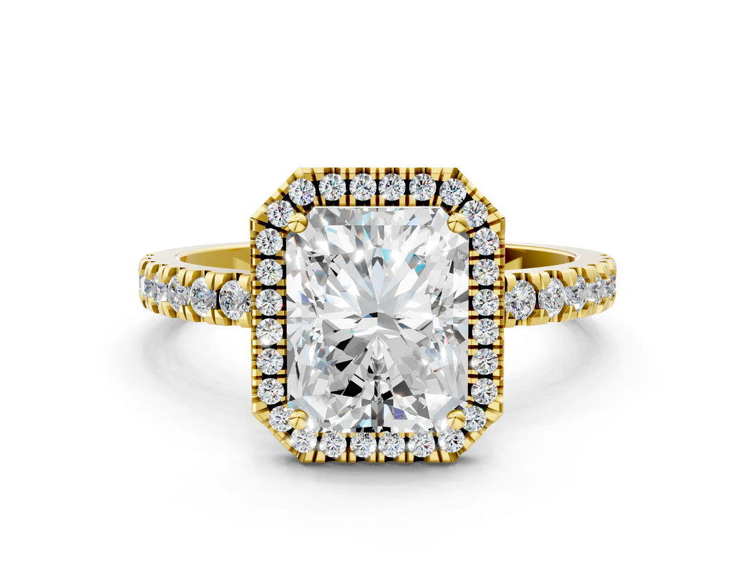 Yellow gold Radiant Cut Halo Diamond Pave Band with Prong Setting_8