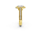 Yellow gold Radiant Cut Halo Diamond Ring with Beaded Split Shank and Four-Prong Setting_11