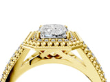 Yellow gold Radiant Cut Halo Diamond Ring with Beaded Split Shank and Four-Prong Setting_13