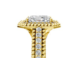 Yellow gold Radiant Cut Halo Diamond Ring with Beaded Split Shank and Four-Prong Setting_14