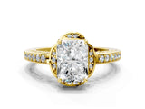 Yellow gold Radiant Cut Halo Diamond Ring with Channel Set Band and Four-Prong Setting_31