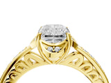 Yellow gold Radiant Cut Halo Diamond Ring with Channel Set Band and Four-Prong Setting_35