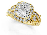 Yellow gold Radiant Cut Halo Diamond Ring with Milgrain and Bezel Accents on a Split Shank Band_16