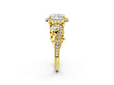 Yellow gold Radiant Cut Halo Diamond Ring with Milgrain and Bezel Accents on a Split Shank Band_17
